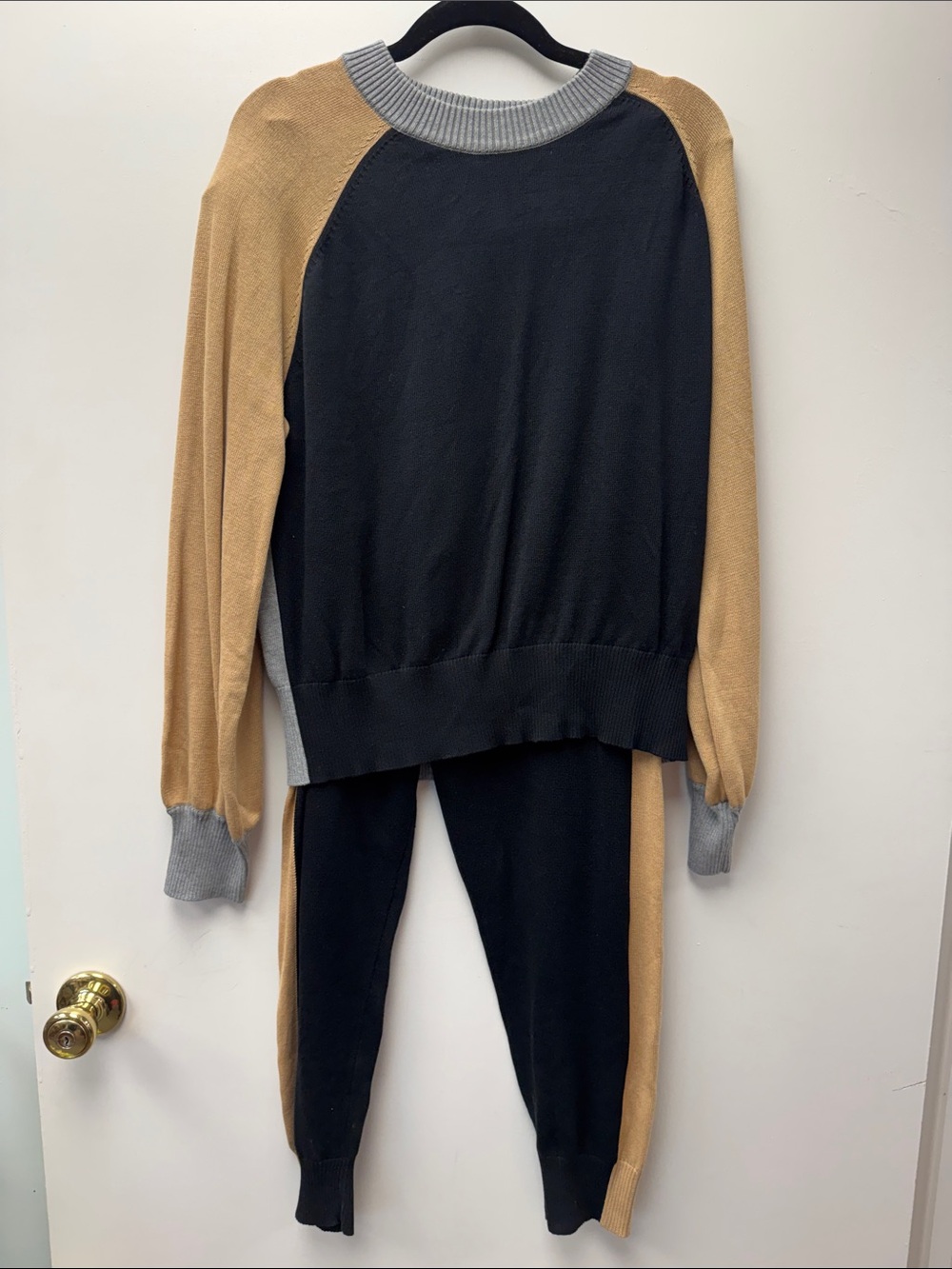 Monrow Black, Tan and Gray Knit Two-Piece Pantsuit